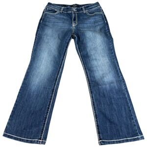 Nine West Bootcut Jeans Womens 14/3 Blue Denim Embroidered Logo Rhinestone